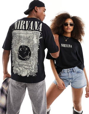 Unisex Oversized Black with Nirvana Graphic Prints T-shirt